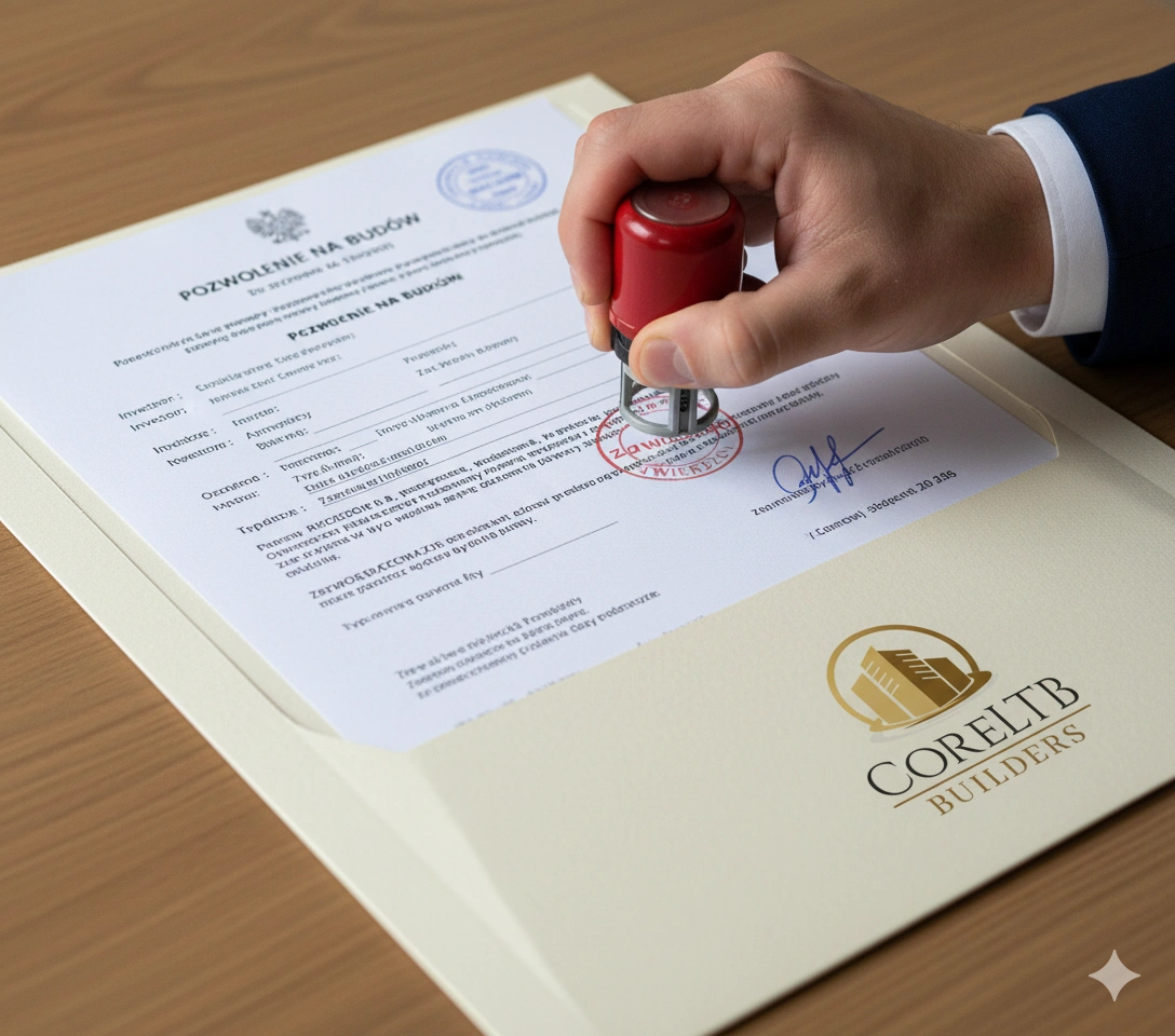 Decyzja administracyjna pozwolenia na budowę i pieczęć urzędu