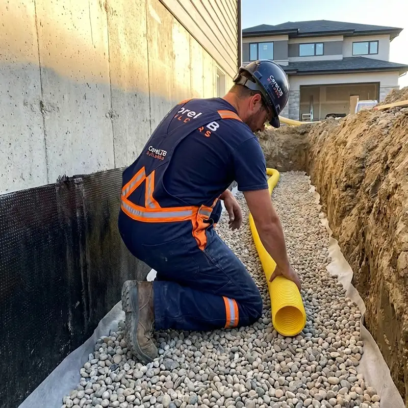 Montaż studni chłonnej i drenażu opaskowego przy domu jednorodzinnym